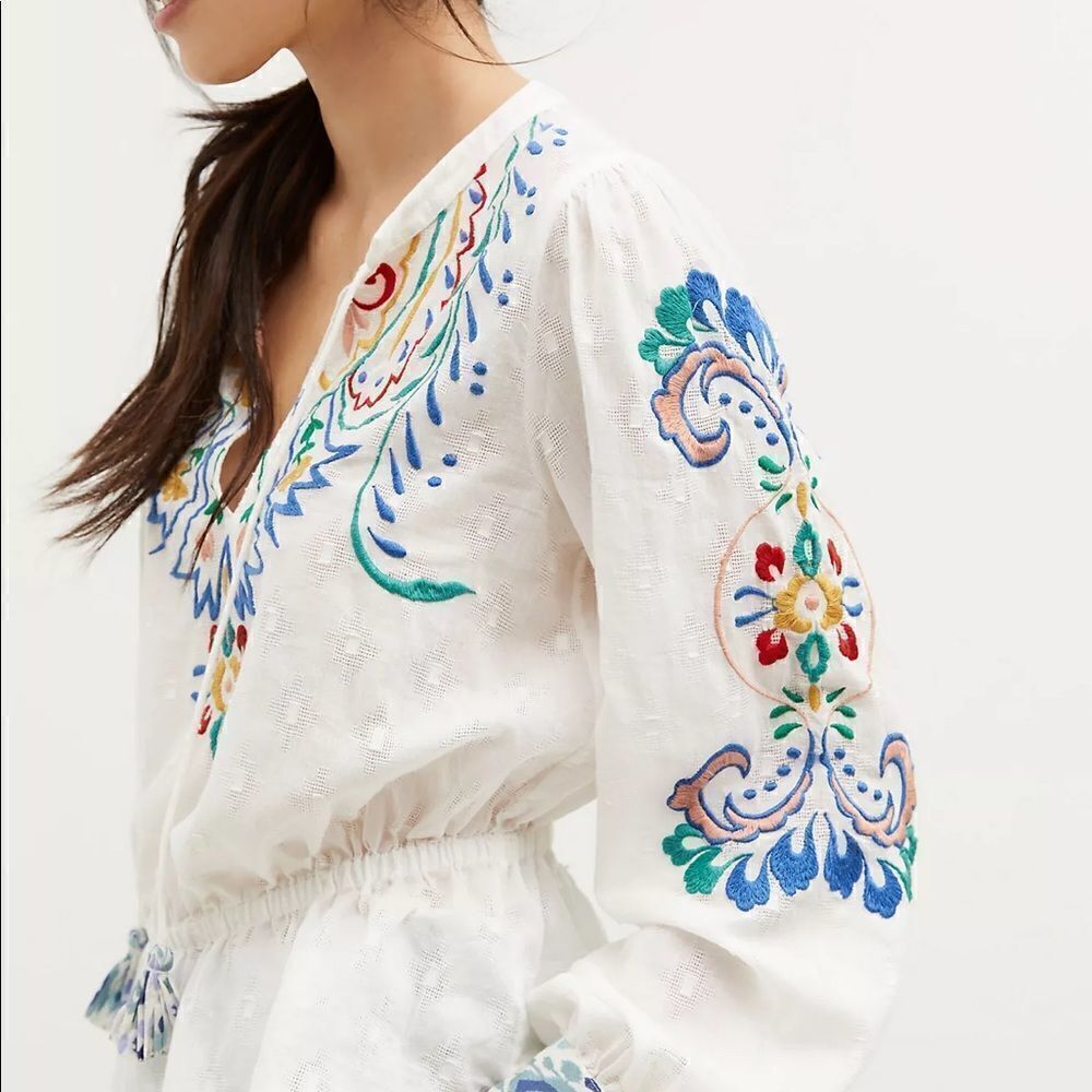 Anthropologie Forever That Girl Floral Embroidered Peplum Blouse